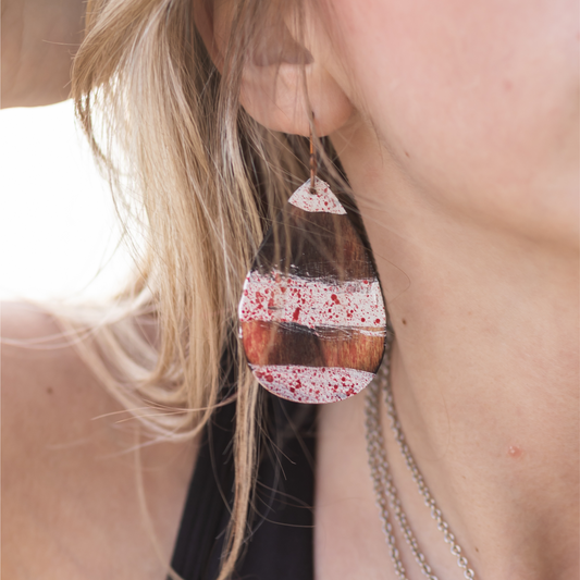 White w/ Red Splatter Hand Painted Earrings